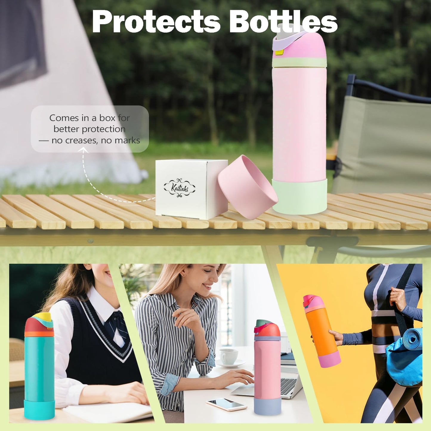 Kaitiaki 2PCS Silicone Boot for Owala 24oz FreeSip Water Bottle, Anti-Slip Scratch-Resistant Bottom Sleeve, Protective Sports Bottles Accessories, BPA-Free (Keylime+Sunny Yuzu)