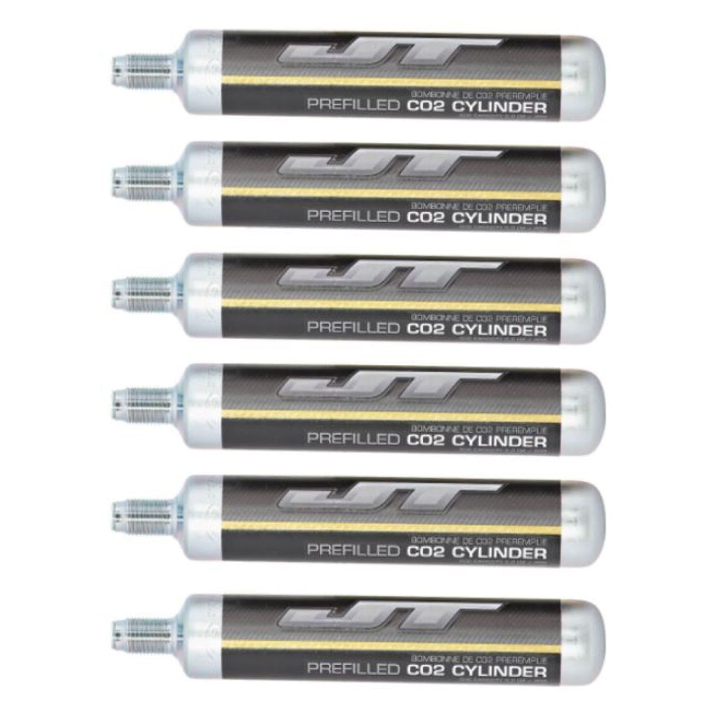 JT Paintball 90G Prefilled CO2 Cylinders - 6 Pack - Easy-to-Use, Long-Lasting Power for Paintball Markers, Airguns, and Airbows