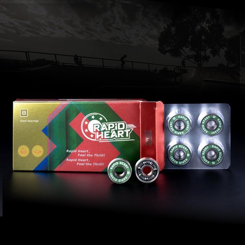 Rapid Heart 8 Pack 608 2RS Precision Steel Green Bearings. 30+ Second Spin Test. for Skateboards, Longboards, Inline & Roller Skates. Premium Quality, Affordable Price,High-Performance Alternative.