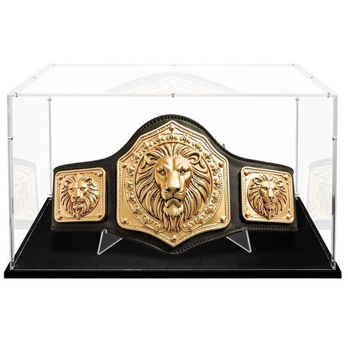 Acrylic Full Szie Championship Belt Display Case Boxing Football Wrestling Championship Belt Display Stand Shadow Boxes Large Clear Collectibles Display Case with Carbon Fiber Skin Base & Belt Stand