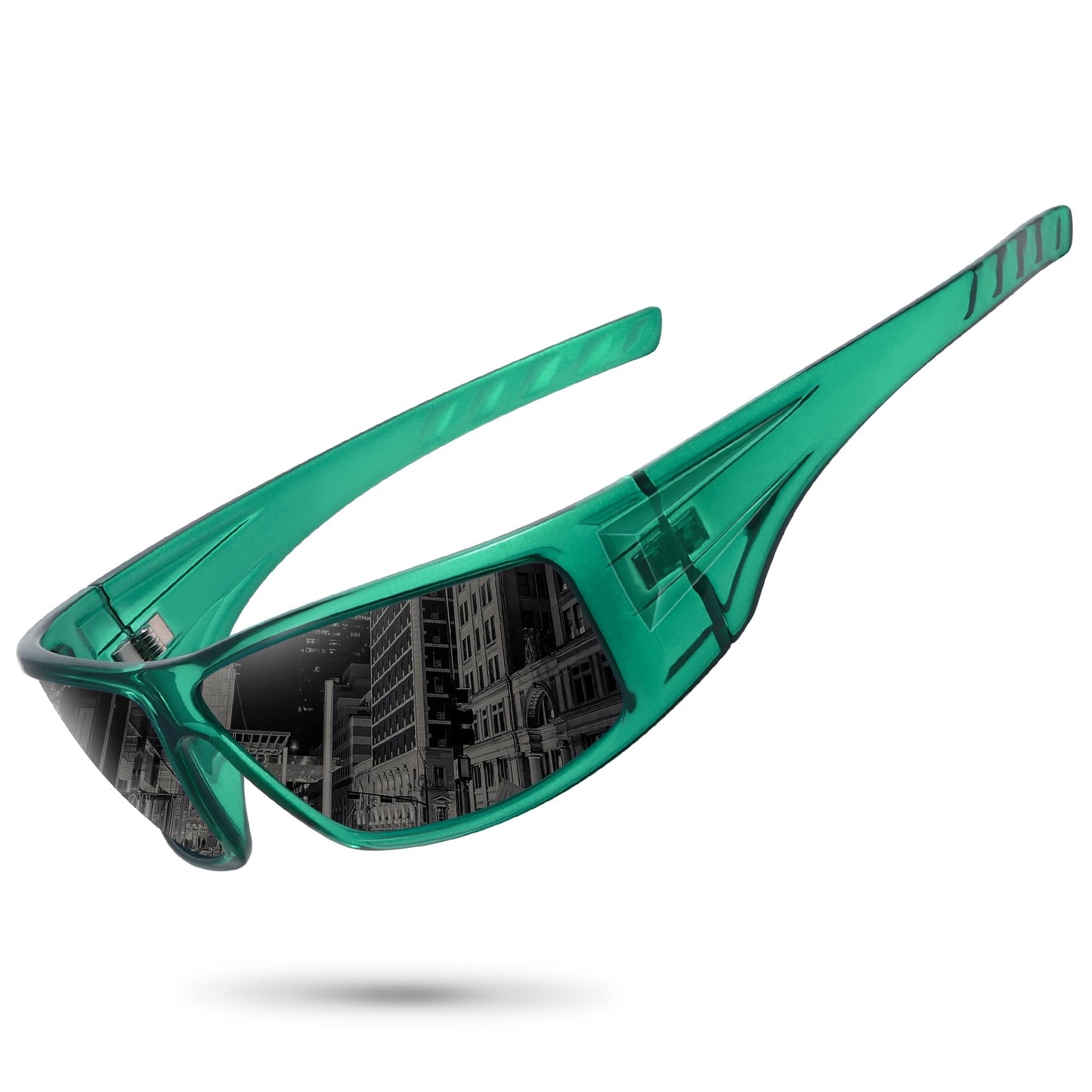 Ofwin Polarized Sports Sunglasses for Men Women Unbreakable Frame Cycling Fishing Wrap Around Sunglasses UV400 Protection 1-Clear Green/Gray Lens