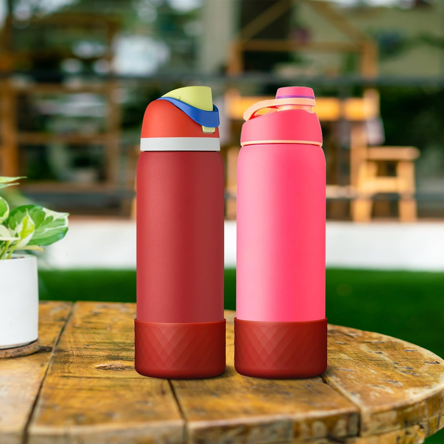 2PCS Silicone Water Bottle Boot for Owala 32 Oz, Anti-Slip Protective Sleeve Bottom Bumper Protector for FreeSip, Twist, and Flip Stainless Steel Water Bottles (Dark Red)