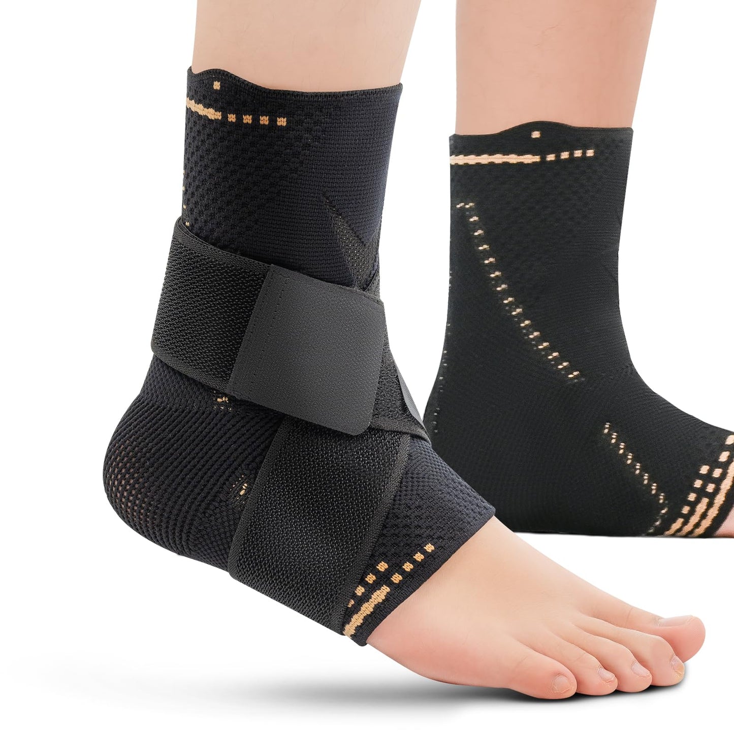 INDEEMAX 3D Ankle Brace for Women & Men, 2 Pack Ankle Compression Sleeve Support Copper Infused Ankle Brace for Sprained Ankle, Plantar Fasciitis Sports, Achilles Tendonitis Pain Relief, Copper Black, L
