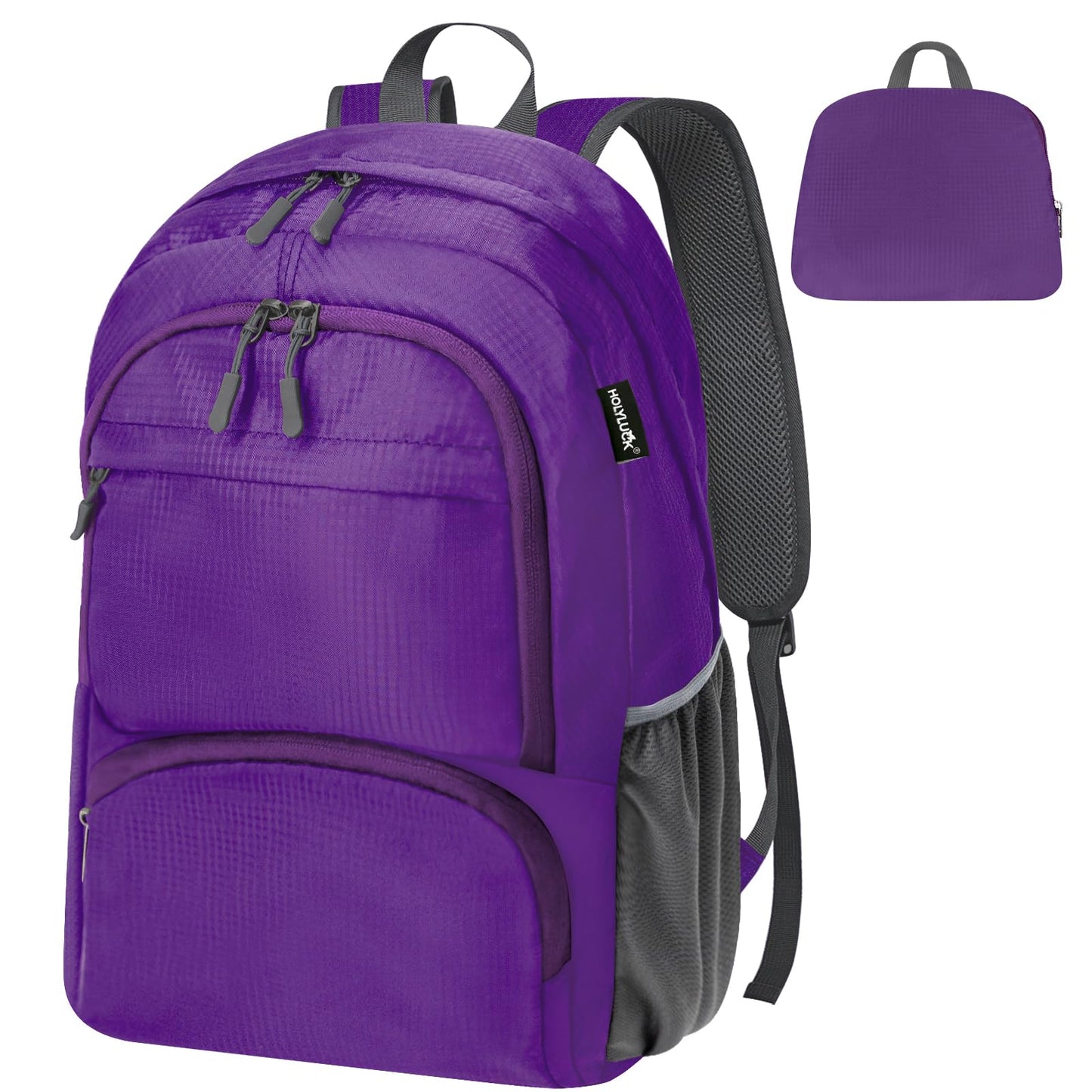 HOLYLUCK 20L Lightweight Packable Hiking Daypack Foldable Backpack for Men Women Small Travel Outdoor Foldable Shoulder Bag-purple