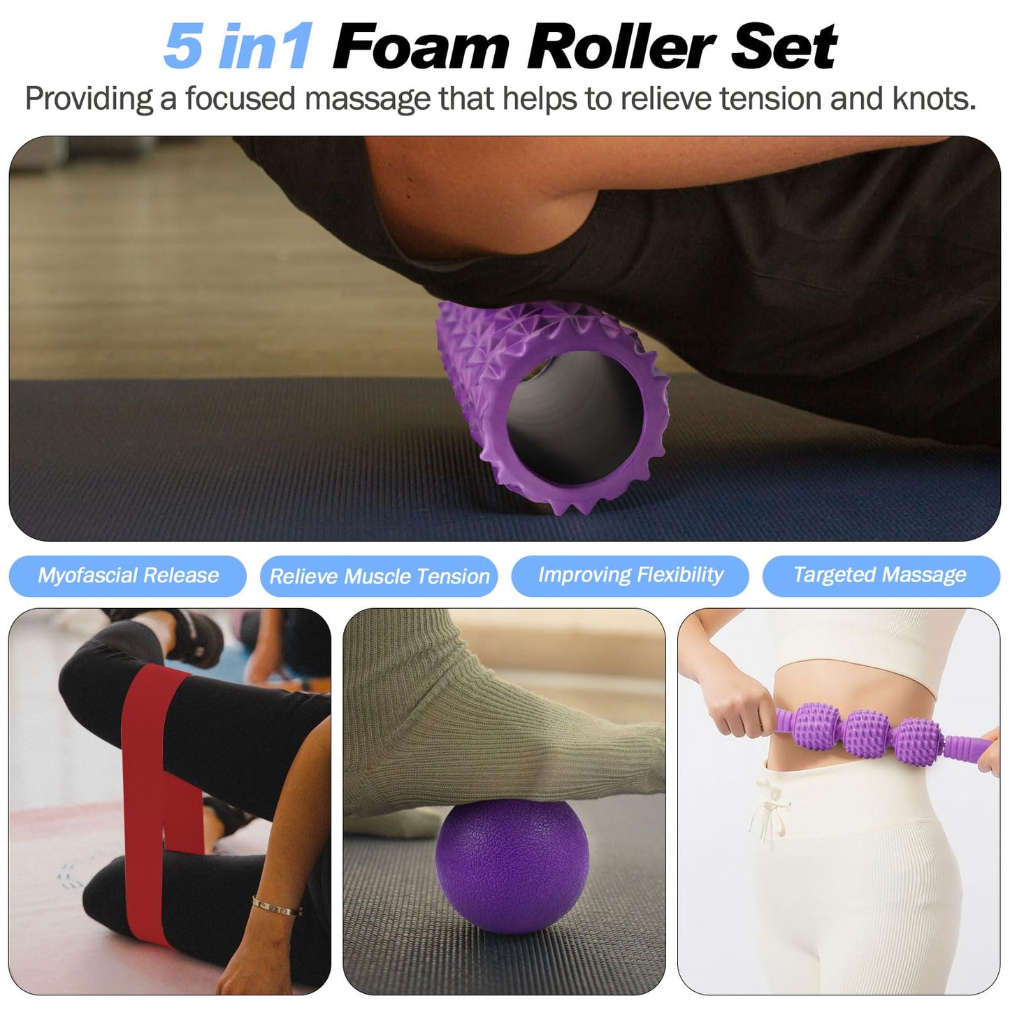 5 in 1 Foam Roller Set High Density Patented Foam Roller for Exercise
