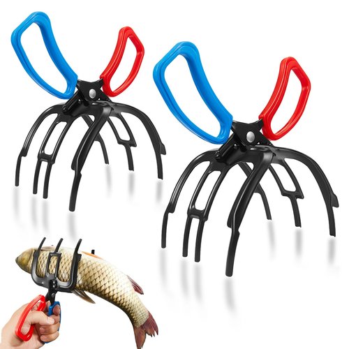 HiliyKiliy 2 PCS Fish Gripper, 3 Claw Fish Grippers for Fishing Pliers, Metal Control, Multi 3 Teeth Clamp Claw Grabber Tool for Most Freshwater Hook Remover, Tackle Holder