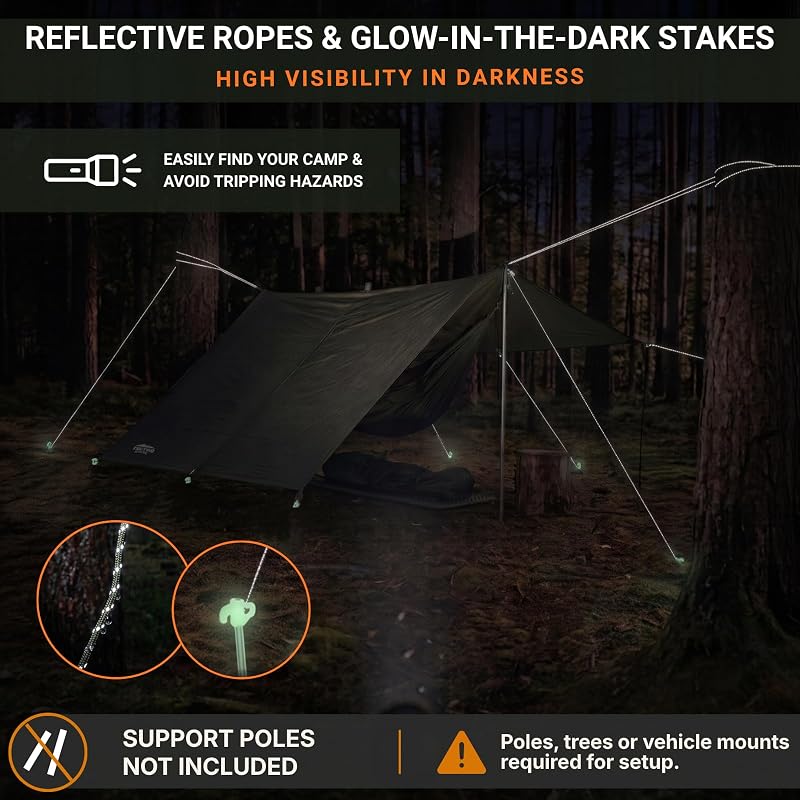 10x10 Ft Waterproof Camping Tarp Shelter for Backpacking & Hiking