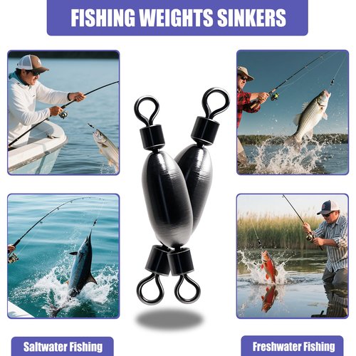 Natufish Brass Swivel Fishing Weights & Bullet Sinkers for Freshwater and Saltwater Fishing | Drop Shot Tackle Kit with 40Pcs Removable Bass Sinker Weights, Corrosion-Resistant Swivel Rolling Design