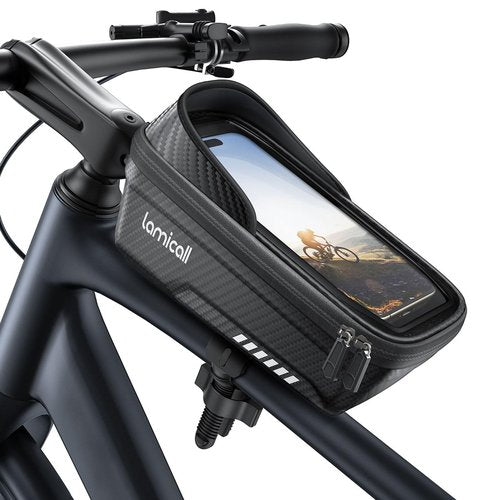 Lamicall Bike Frame Bag Waterproof - [1s Release] [2 in 1] Bike Phone Bag, Bike Phone Holder Mount, Bicycle Top Tube Bag, Cycling Pouch with Rain Cover, Bike Accessories for Phones Under 7"