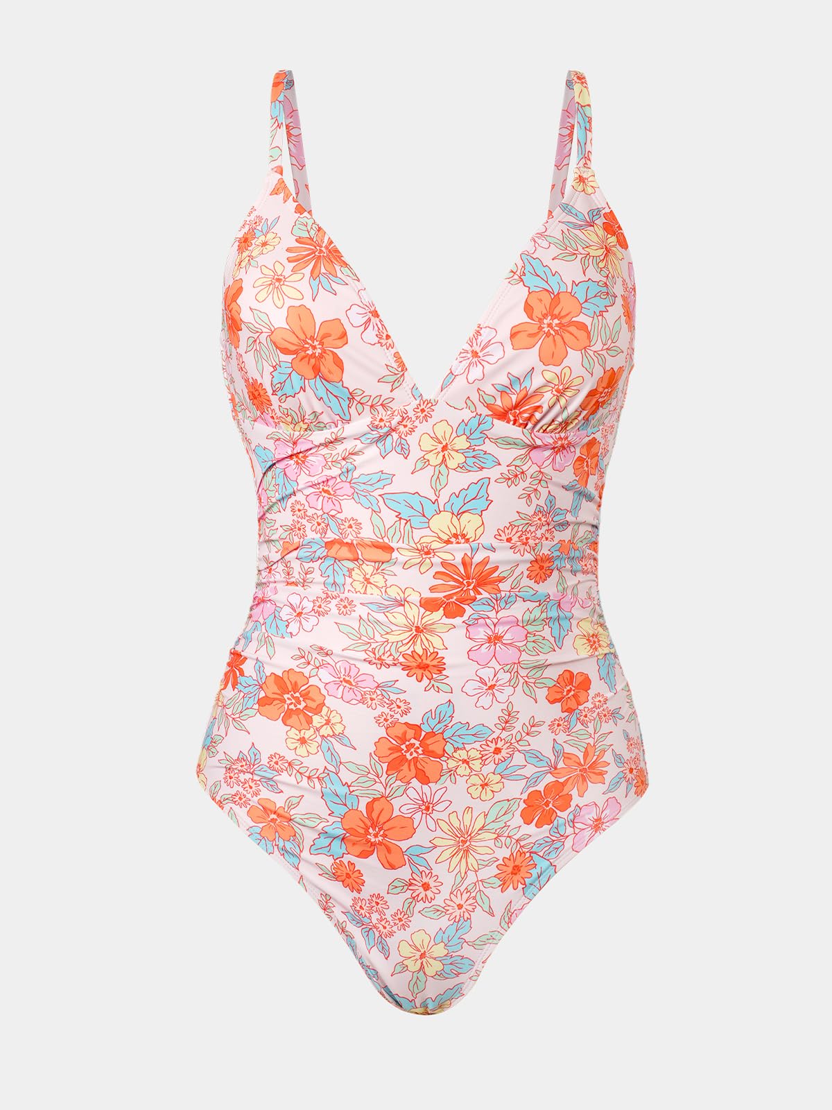 CUPSHE Women's One Piece Swimsuit Bathing Suit V Neck Ruched Adjustable Straps Spaghetti, XL