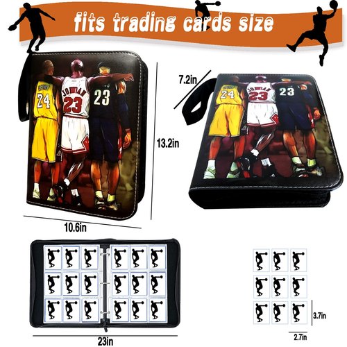 Basketball Card Binder, Trading Card Binder 9 Pocket with 50 Removable Sleeves Fits 900 Sport Cards, 3 Ring Card Holder Binder with Zipper, Collector Storage Album