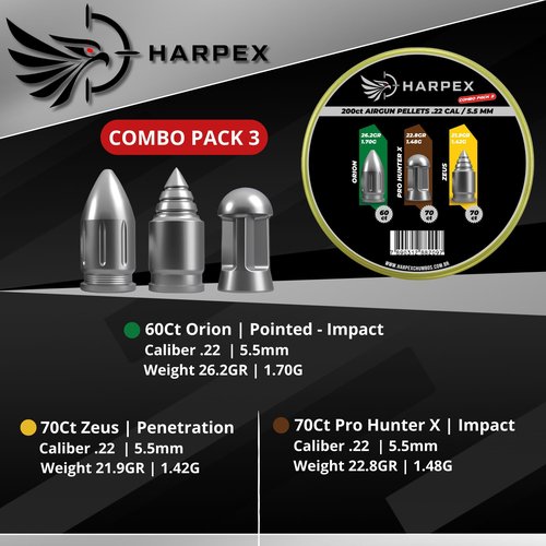 Combo Pack 3 Airgun Pellets .22 Caliber 200ct Pointed + Domed