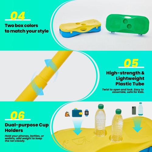 Portable Badminton Net Set Lightweight All-Plastic No-Tool Assembly with 4 Foam Handle Rackets & Nylon Shuttlecocks Carry Case with Cup Holder, Ideal for Backyard, Beach & Park Outdoor Game, Green