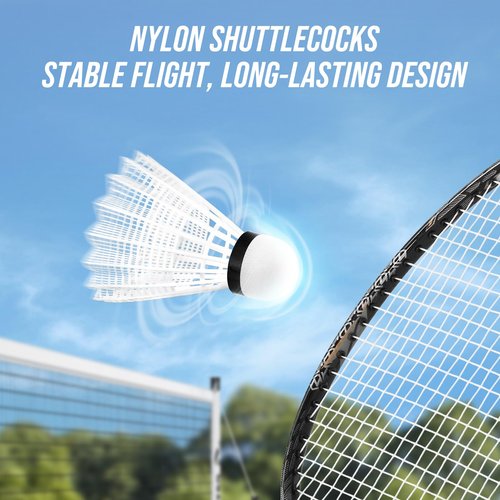 Patiassy Professional Badminton Set with Carbon Aluminum Badminton Rackets Set of 4, Outdoor Portable Badminton Net with Winch System, 2 Goose Feather Badminton Shuttlecocks, Boundary and Carrying Bag