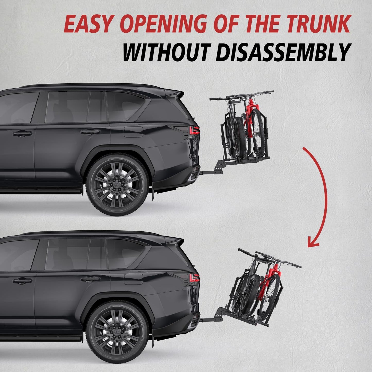 CRINDAR E-Bike Rack for 2 Bikes, 200lbs Heavy Duty Hitch Mount Bike Rack, No Frame Contact Bike Carrier for Car SUV Truck, Tilting & Folding, Up to 4.7" Fat Tire E-Bikes, 2" Receiver, Black