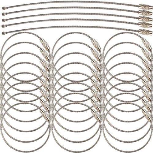 ROYHOO 60PCS 6 inch Stainless Steel Wire Keychains Cable, Key Rings, Heavy Duty Luggage Tags Loops Tag Keepers 1.5mm Twist Barrel Silver