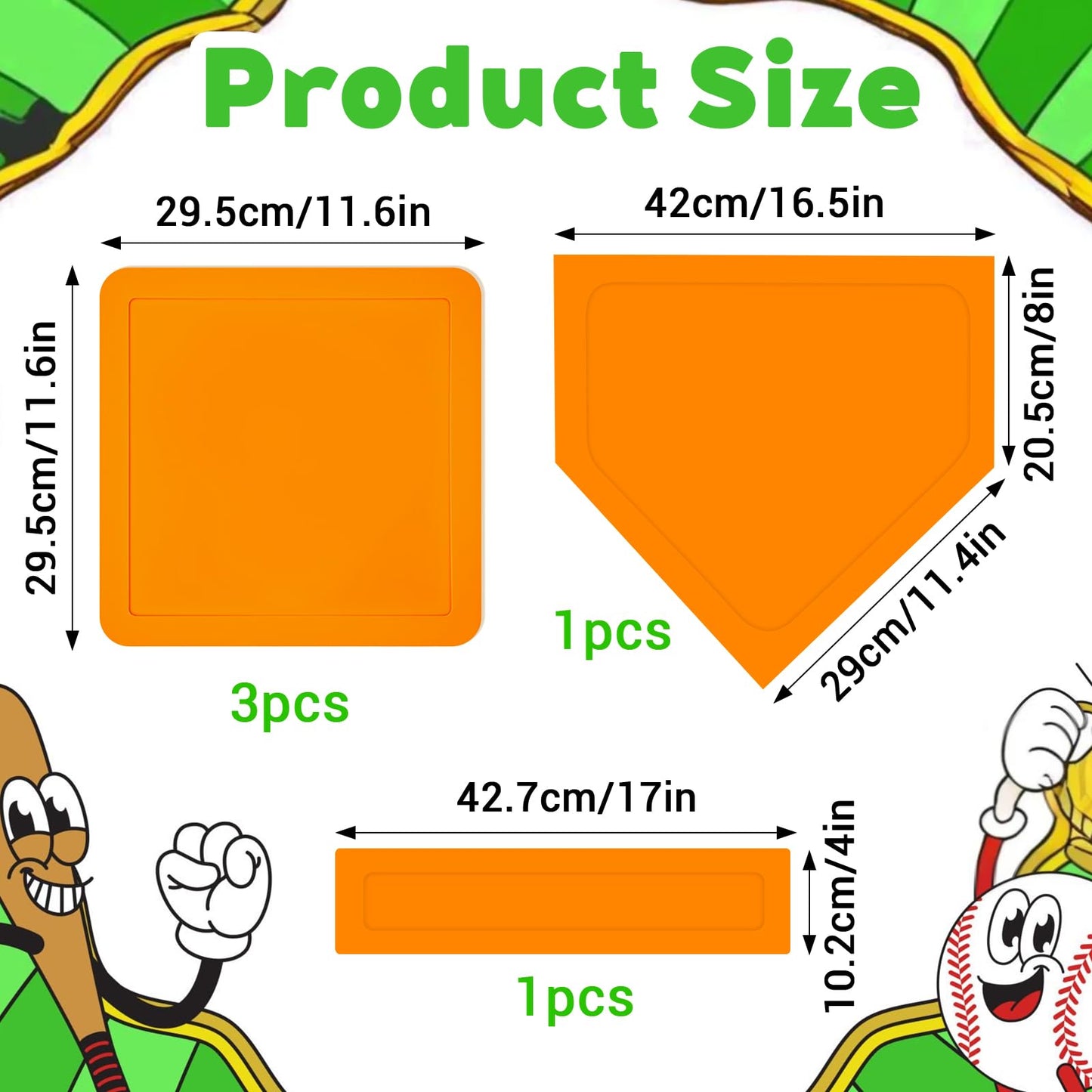 5-Piece Baseball Base Set with Black Carry Bag, Throw Down Baseball Bases, Bases for Kickball - Includes 3 Square, 1 Rectangle, 1 Pentagon Bases(Orange, PVC)