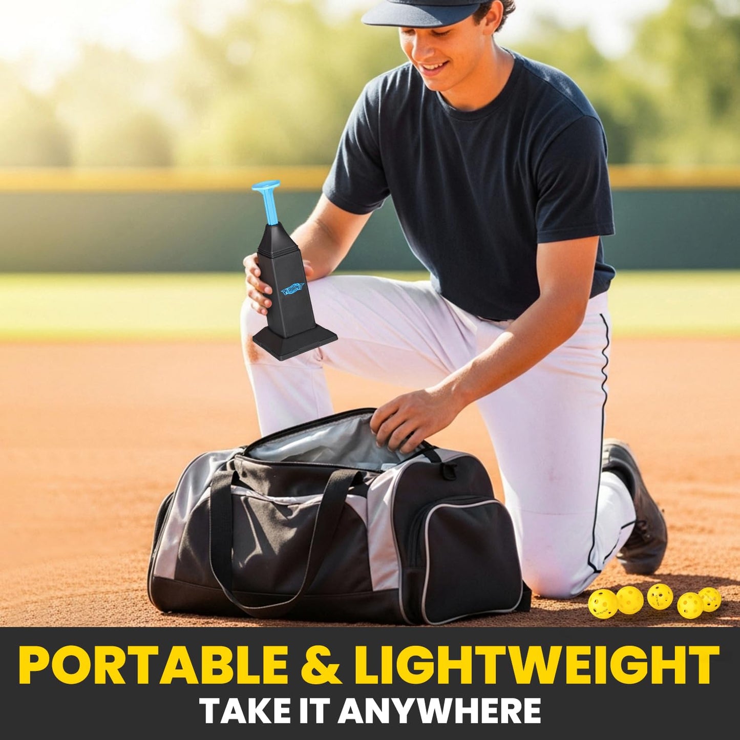 Portable Hitting Tee for Baseball & Softball, Adjustable Height Up to 40 Inches Baseball Pitching Machines with 12 Balls for Swing Practice Without a Pitcher Hitting, Batting Tee Training Equipment