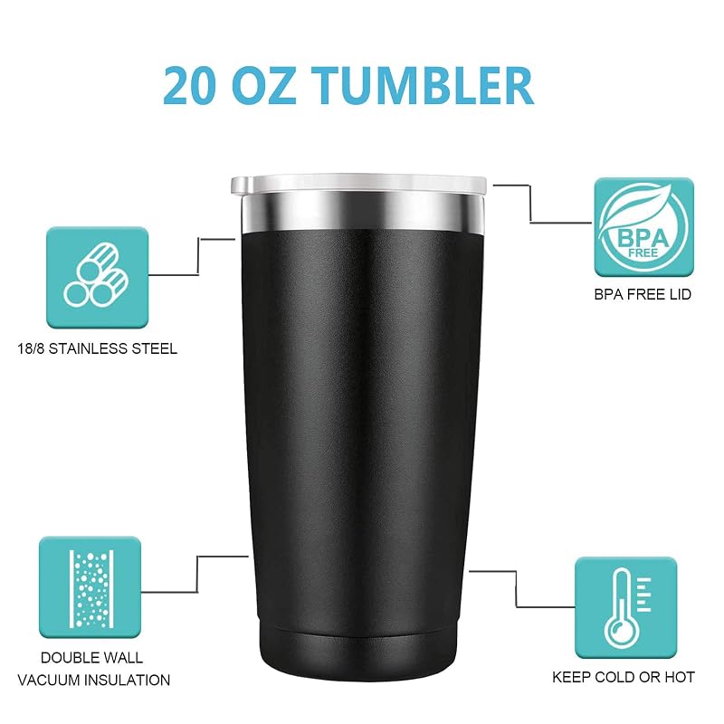 Travel Mug Tumbler, 20 oz, Black — Funny Gifts for Men, Women, Dad, Mom, Best Friend