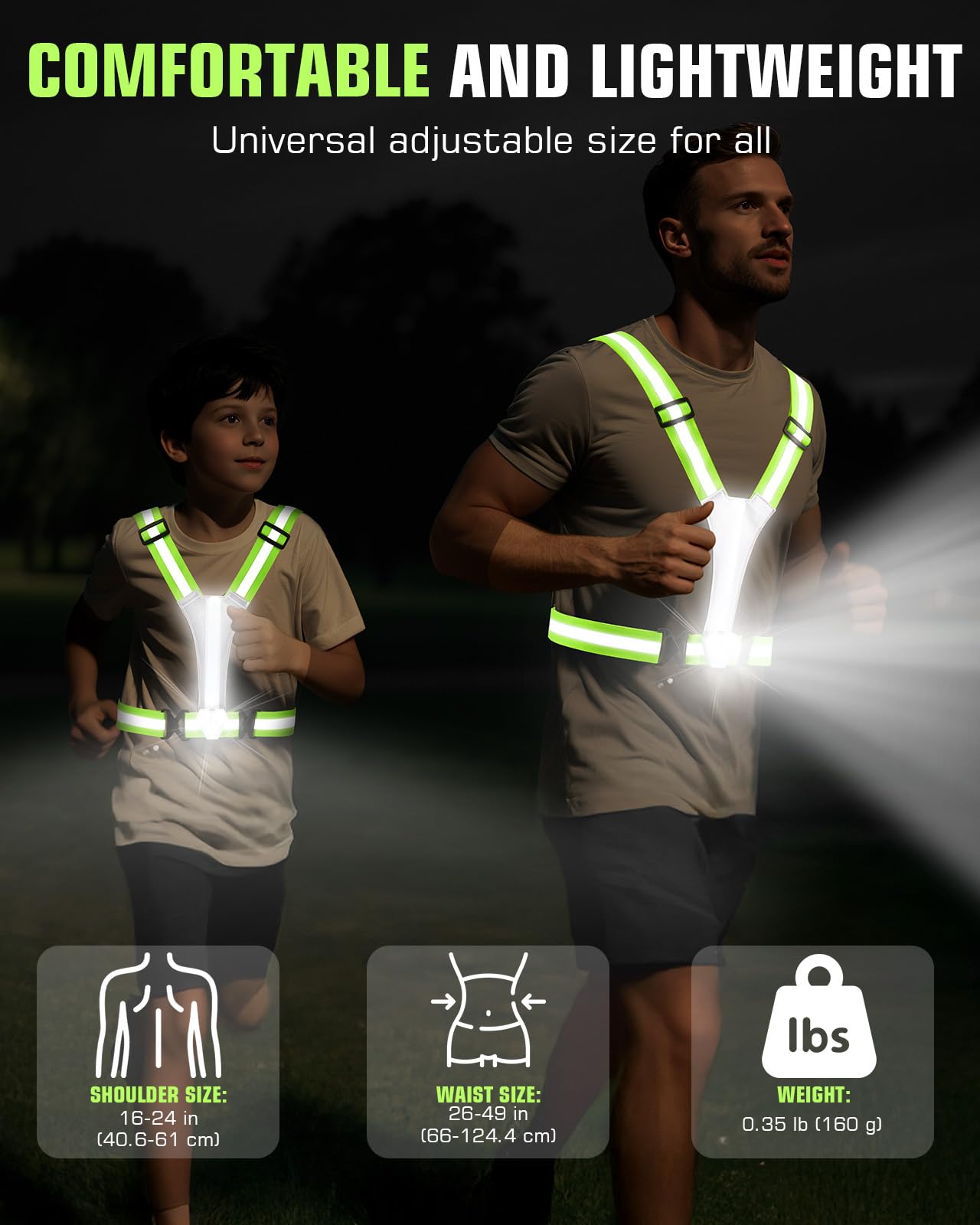 Zacro LED Reflective Vest with Chest Light 500LM, 5 RGB Colors High Visibility Rechargeable Light Up Running Vest IPX4 Night Safety Running Gear for Dog Walking, Cycling, Adjustable for Men Women Kids