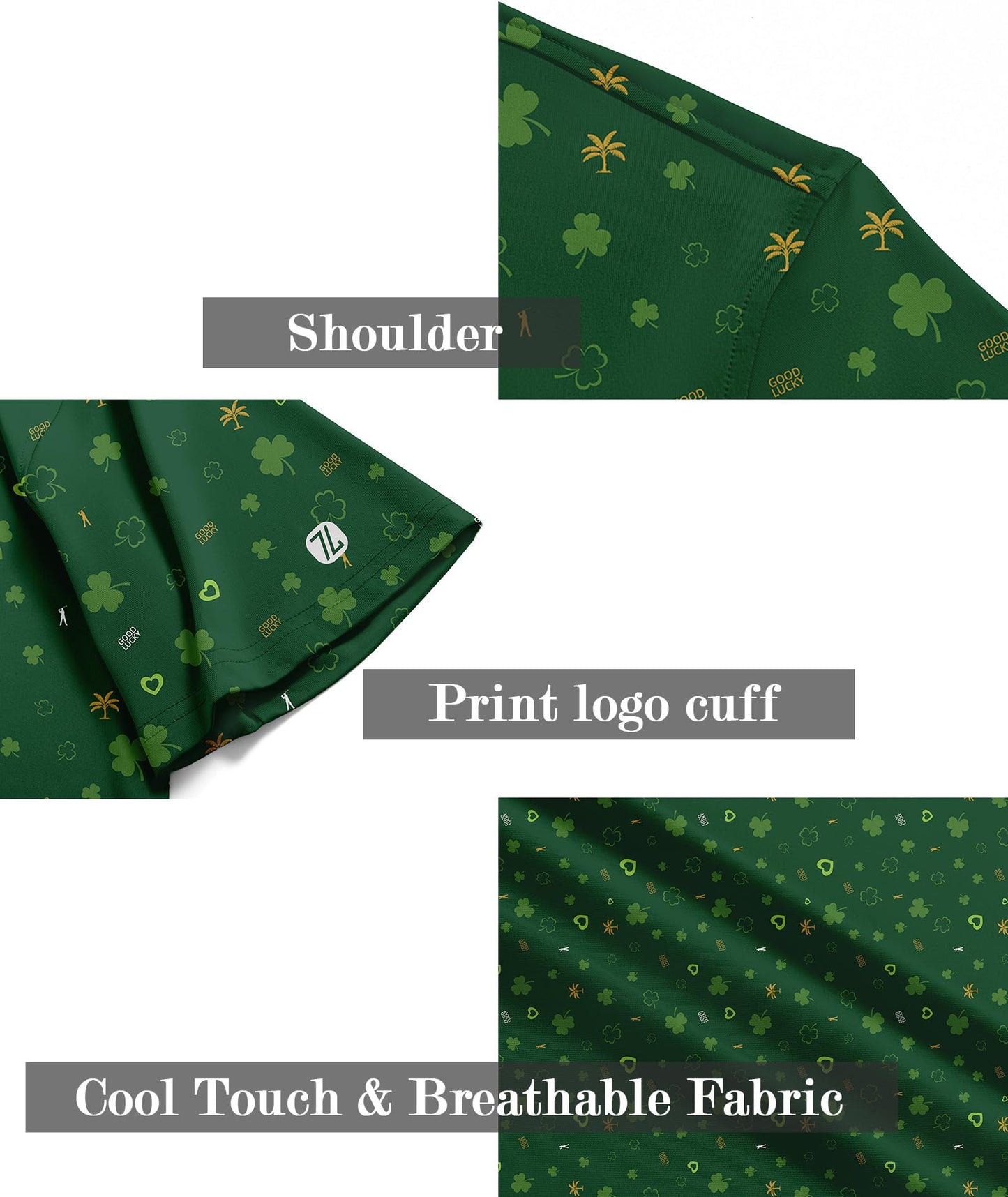 ZITY Mens Golf Shirt Short Sleeve Moisture Wicking Performance Daily Casual Print Patterns Collared Golf Polo Shirts for Men Bright Green X-Large
