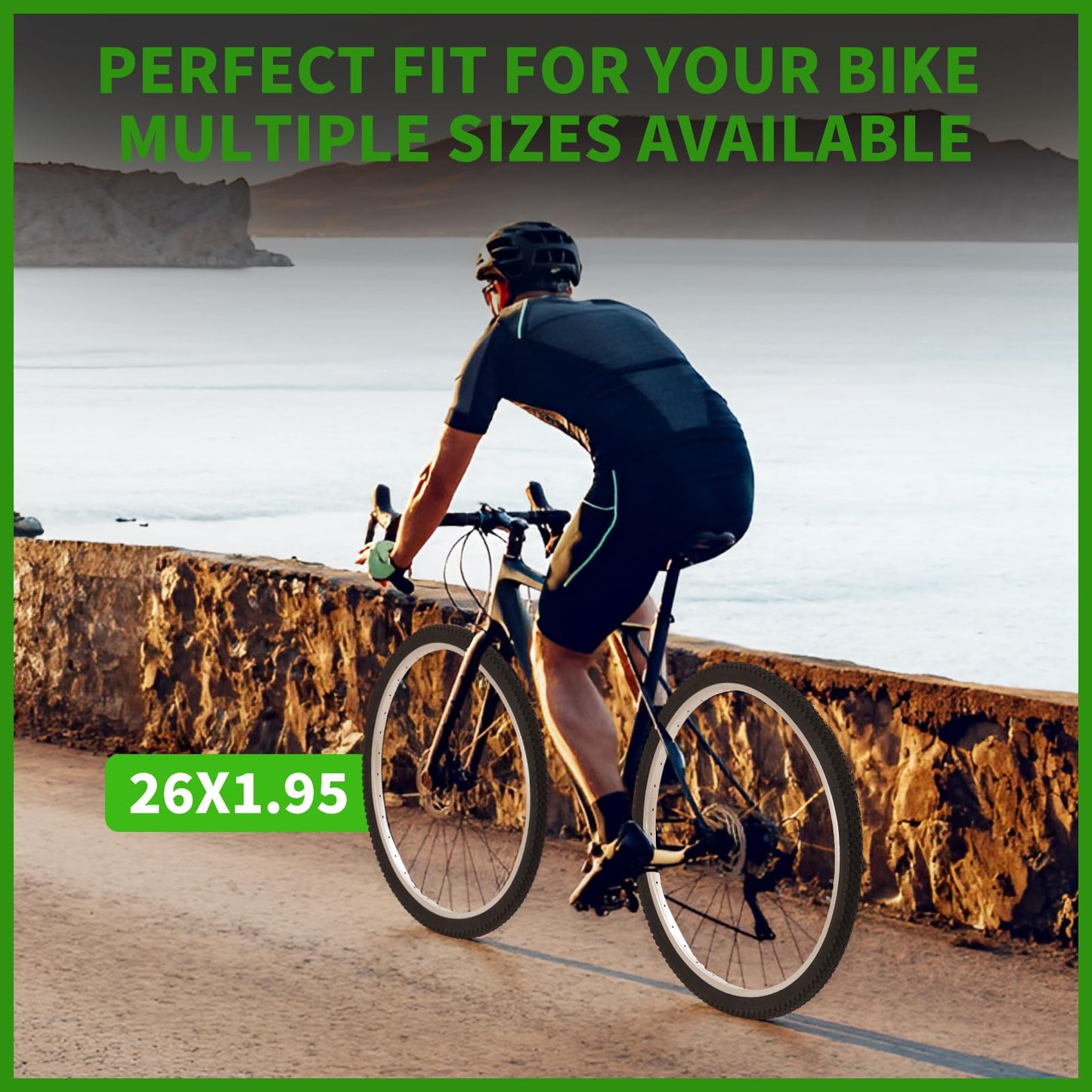 2-Pack Mountain Bike Tires Set | 26x1.95/2.125 Inch Foldable Replacement Tires with Tubes & Tire Levers | All-Terrain MTB Tire for Trail, Road, Beach & Snow
