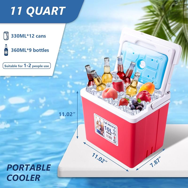 LifeBROS 11 Qt Insulated Cooler Hard Shell Lunch Box with Ice Pack - Red