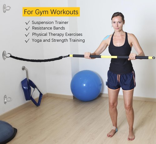 FITKIT 3-Pack Resistance Band Wall Anchors, 304 Stainless Steel No Weld Wall Mount for Exercise Bands & Suspension Straps, Strength Training Spring Snap Hooks for Gym Home Exercises