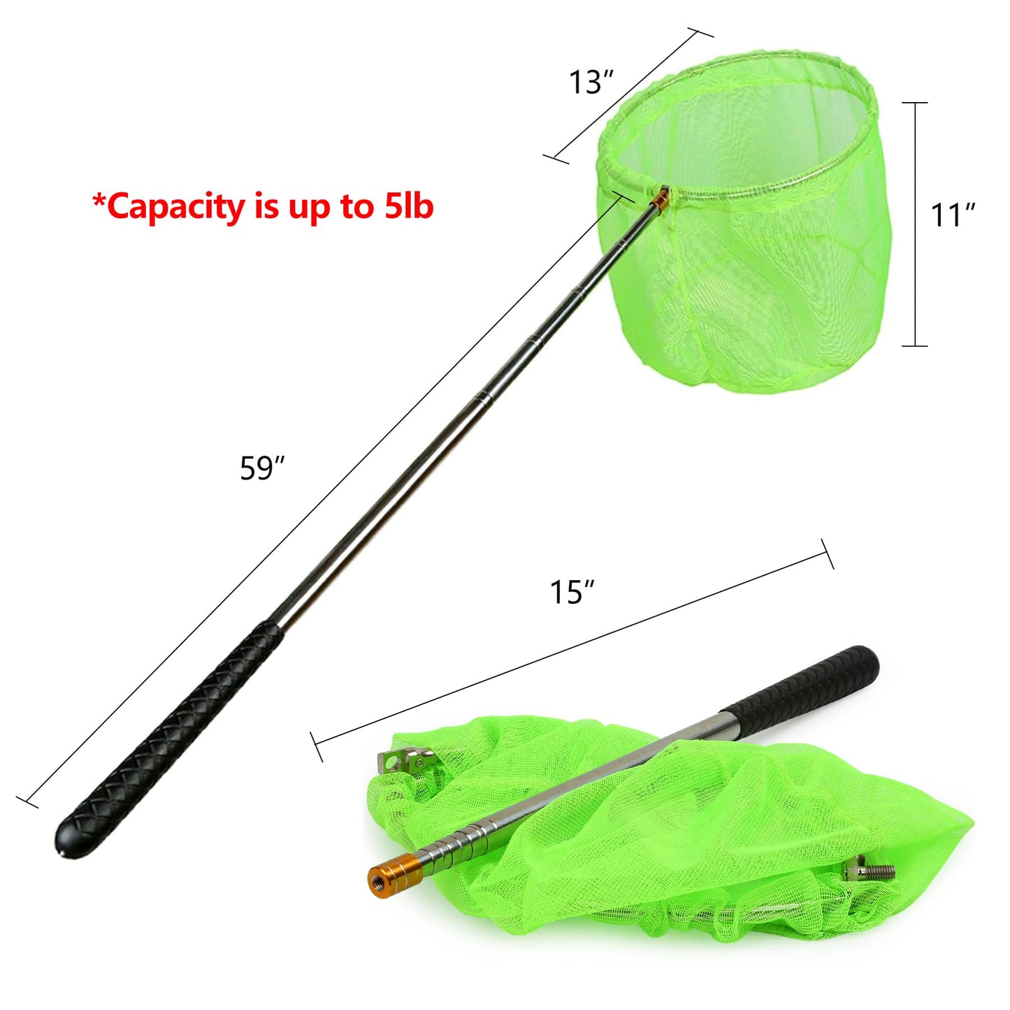 RESTCLOUD Bait Net and Fishing Landing Net with Telescoping Pole Handle Extends to 59 inches (Green)