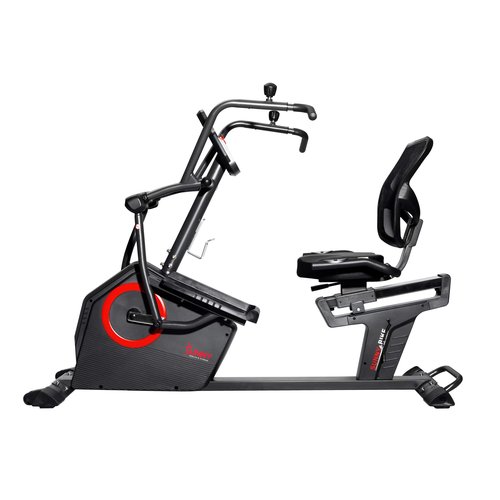 Sunny Health & Fitness Electromagnetic Recumbent Cross Trainer Exercise Elliptical Bike w/Arm Exercisers, Easy Access Seat & Exclusive SunnyFit® App Enhanced Bluetooth Connectivity - SF-RBE4886SMART