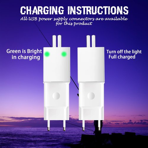 Glooglitter 6 Pcs Fishing Glow Sticks LED Fishing Pole Light Night Fish Alert Glow Stick with 8 Pcs Rechargeable CR425 Battery and Battery Charger(Green Light,Classic Style)