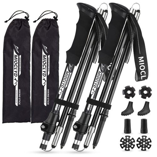 MIOCLYD Collapsible Hiking Poles, 7075 Aluminum Trekking Poles, 2pc Lightweight Folding Adjustable for Men & Women, Walking Sticks for Hiking, Camping, Backpacking