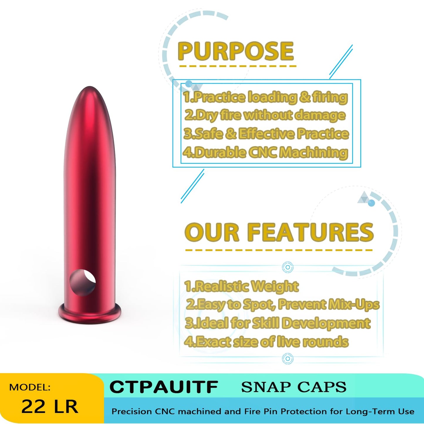 CTPAUITF Snap Caps for 45ACP 10 Rounds Round Action Training Training Dummy Rounds Practice Safe Loading Firing Close to Real Weight