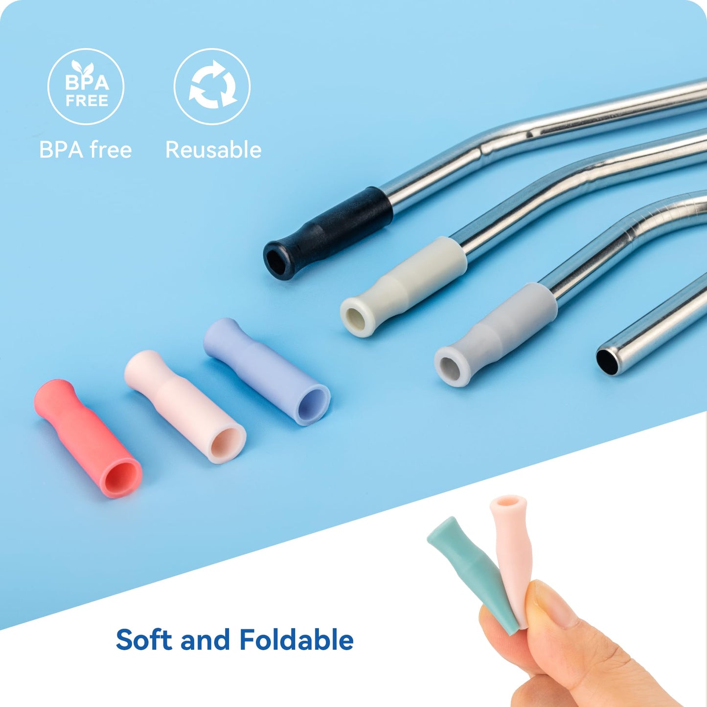 Prurex Bent Metal Straws for for Stanley 30oz, 3 Pcs Reusable Stainless Steel Straw with Silicone Tips, Drinking Straw for 30oz Tumbler, Fit for Coffee, BPA Free (Rose Quartz)