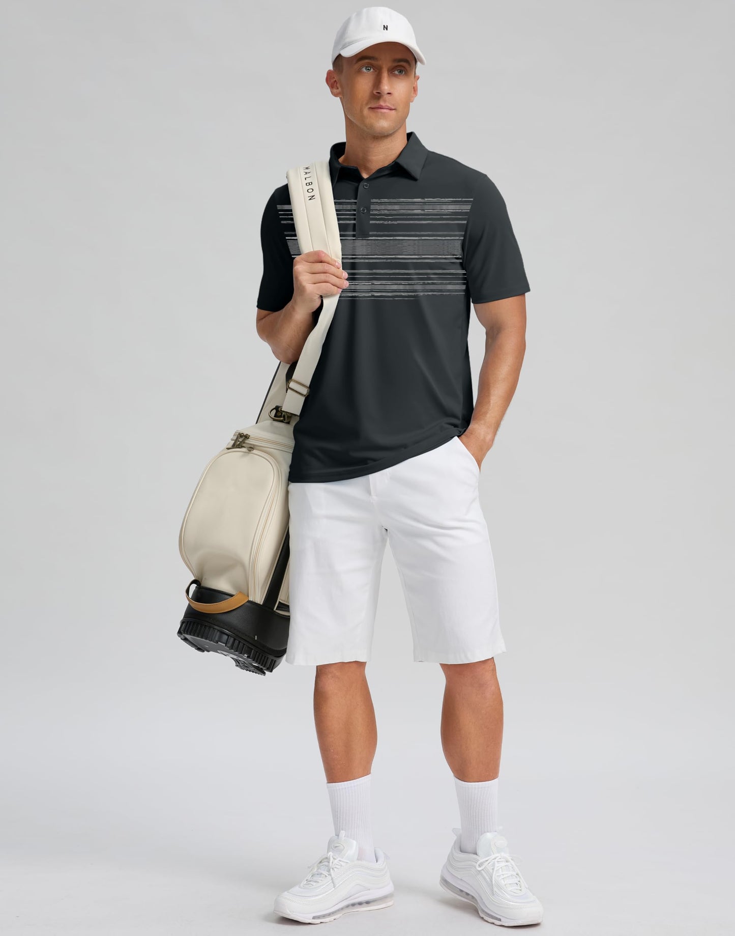 G Gradual Men's Golf Shirts Quick Dry Moisture Wicking Performance Short Sleeve Collared Polo Shirts for Casual Athletic Business (Deep Grey Stripes, XXL)