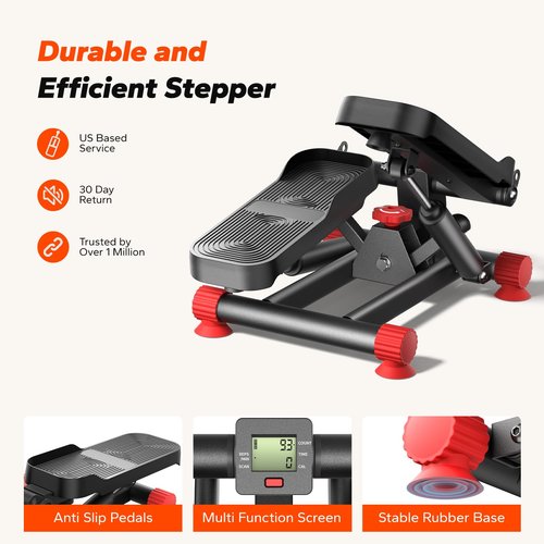 UTRYCO Stair Stepper for Home Workout, 330LBS Hydraulic Stepper with LCD Monitor & Resistance Bands, Compact Under Desk Stepper with Real-Time Calorie Tracking