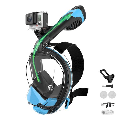 Tizikcon 2025 Electric Full Face Snorkel Mask Adult, Snorkeling Gear for Adults with 180 Panoramic View and Latest Dry Top System, Patented Airflow System with Fan Assistance, Anti‑Leak & Anti‑Fog (L)