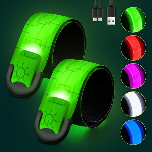 Fitense Rechargeable LED Armband 2-Pack, High Visibility Reflective Running Gear for Night Safety, 5 Colors & 3 Modes Light Up Armbands for Night Walking, Cycling, Running Gift for Women Men，White