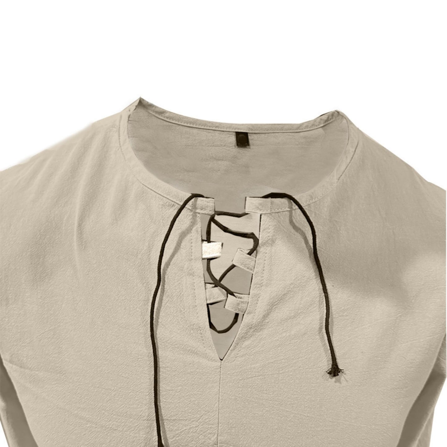 Men's Summer Cotton T Shirts Casual Long Sleeve V Neck Shirts Hippie Beach Tops Drawstring Linen Shirts Linen Henley Shirts Apricot XL
