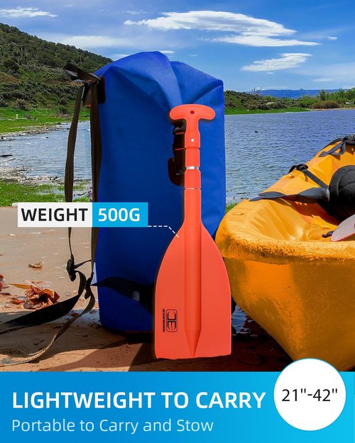 OCEANBROAD Emergency Telescoping Paddle 24in-42in Collapsible Paddles, for Kayaing Canoeing Boating River Tubing Emergency，Orange, 1 Paddle