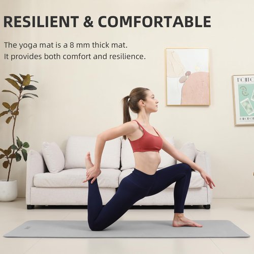 Extra Wide Yoga Mat 66cm & 8mm thick Exercise mat, Soft Lightweight POE Fitness Mat with strap, High Elasticity, Anti-fatigue for Women, Yoga, Camping, Travel, Gym & Outdoor | 72"x26" x0.31”(Gray)