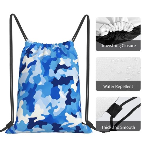 HEILIVIO Drawstring Bags Blue White Camouflage Backpack Bag Travel Beach Sport Gym Sack String Yoga Bag For Men Women