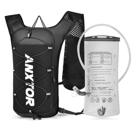 Hydration Backpack with 2L Water Bladder, Adjustable Chest Straps Running Hydration Vest Lightweight Daypack Reflective Pack for Women Men Hiking Trail Running Climbing Biking Cycling Marathon, Black
