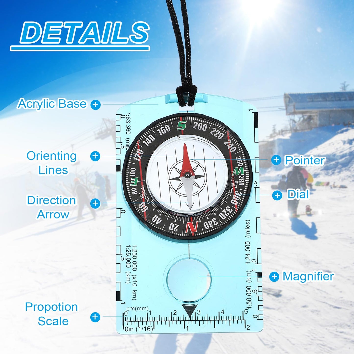 PATIKIL Orienteering Compass, Navigation Hiking Backpacking Compass for Map Reading Survival Outdoor Exploring, Transparent