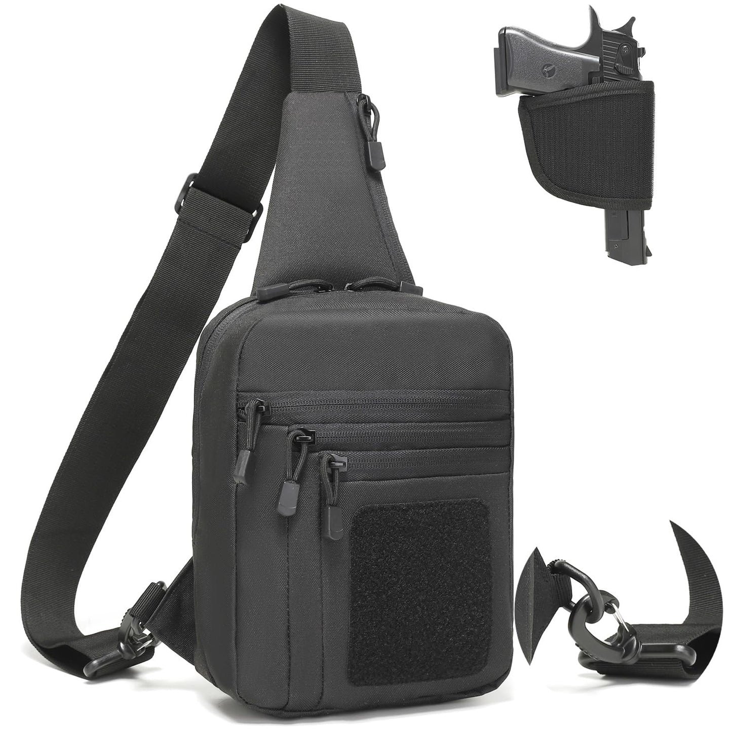 VTACOUTV Concealed Carry Gun Bag for Men & Women, Sling Pistol Bag for Handguns CCW Shoulder Bag Tactical Crossbody Chest Pack Range Bags with Holster (Black of Left and Right Hand)