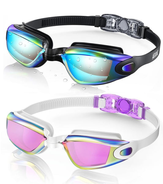 Aegend Swim Goggles, 2 Pack Swimming Goggles No Leaking Adult Men Women Youth, Aqua & Purple White