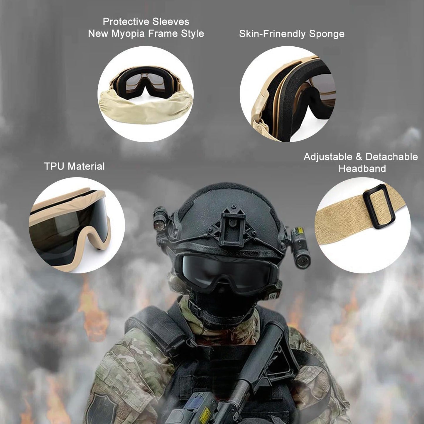 VEWOE Airsoft Tactical Goggles Anti-fog Military Glasses with 3Interchangable Lens, Safety-Goggles for Shooting Hunting