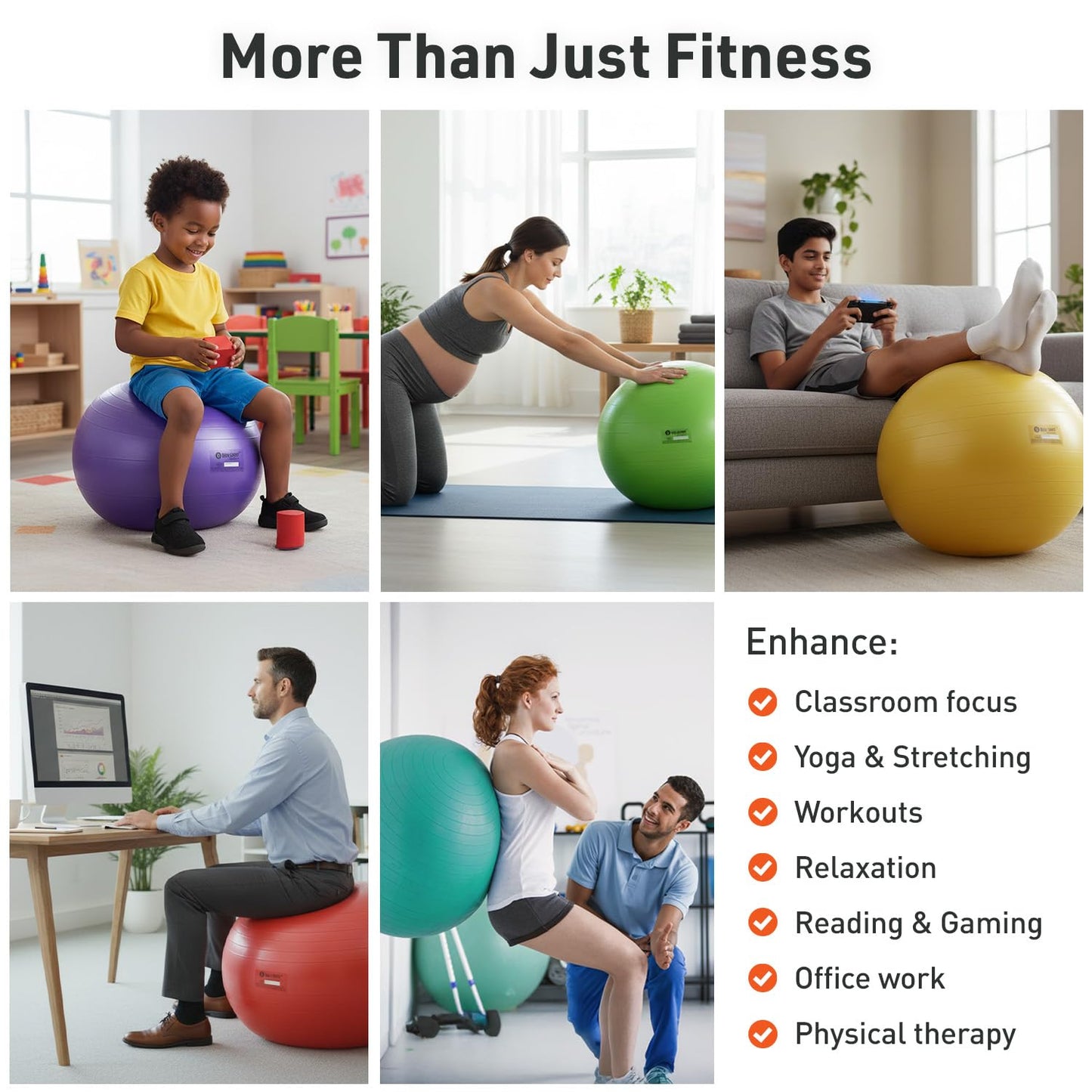 Body Sport Slow Release 55cm Exercise Ball with Pump, Gym Equipment for Home or Office, Stability Fitness Ball, Pregnancy Ball, Core Strength Training Equipment