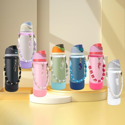 Comprehensive Compatible Owala Accessories Set: Silicone Boot for 24oz & 32oz Bottles, Water Bottle Handle Strap, Bottle Seal Ring, Replacement Stopper, Charms, Compatible Owala FreeSip (Pink, 24 oz)