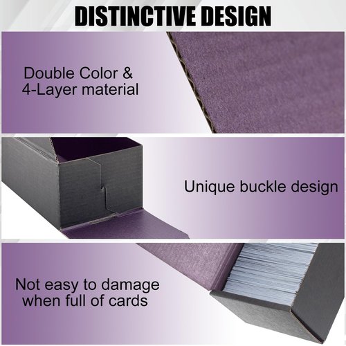 XRACV 1100+ Trading Card Storage Box, 6-Pack Corrugated Cardboard Bulk Sports Storage Box for TCG/Magic/Mtg Basketball Cards, Collectible Trading Cards (Black&Purple)